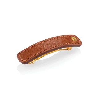 BALMAIN Cognac Leather Barrette - Medium SS23 - TBBS