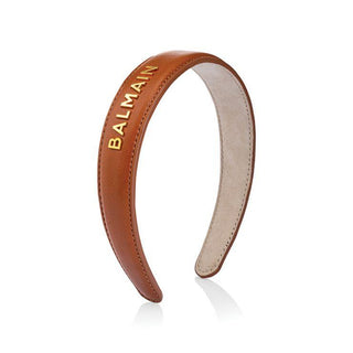 BALMAIN Cognac Leather Headband - Large - TBBS