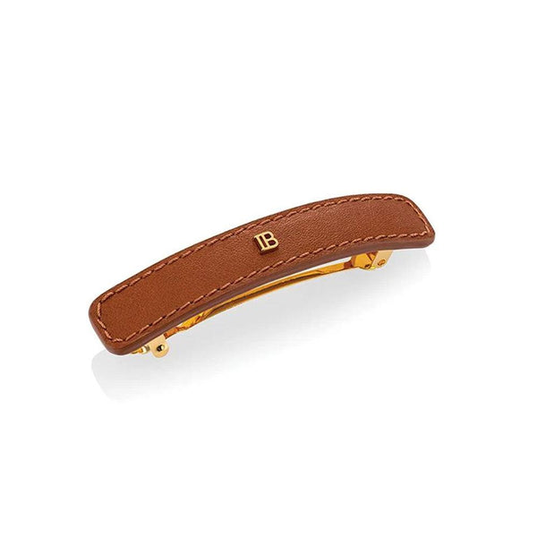 BALMAIN Cognac Leather Barrette - Large SS23 - TBBS