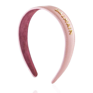 BALMAIN Pink Leather Headband 18K Logo - TBBS