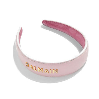 BALMAIN Pink Leather Headband 18K Logo - TBBS